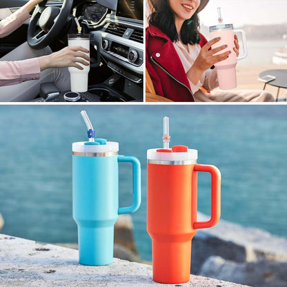 6 Pack Replacement Glass Straws for Stanley 40 oz 30 oz Tumbler, Reusable Cute Flower Glass Straws, Stanley Straw with Cleaning Brush Stanley Cup Accessories, 12 inches