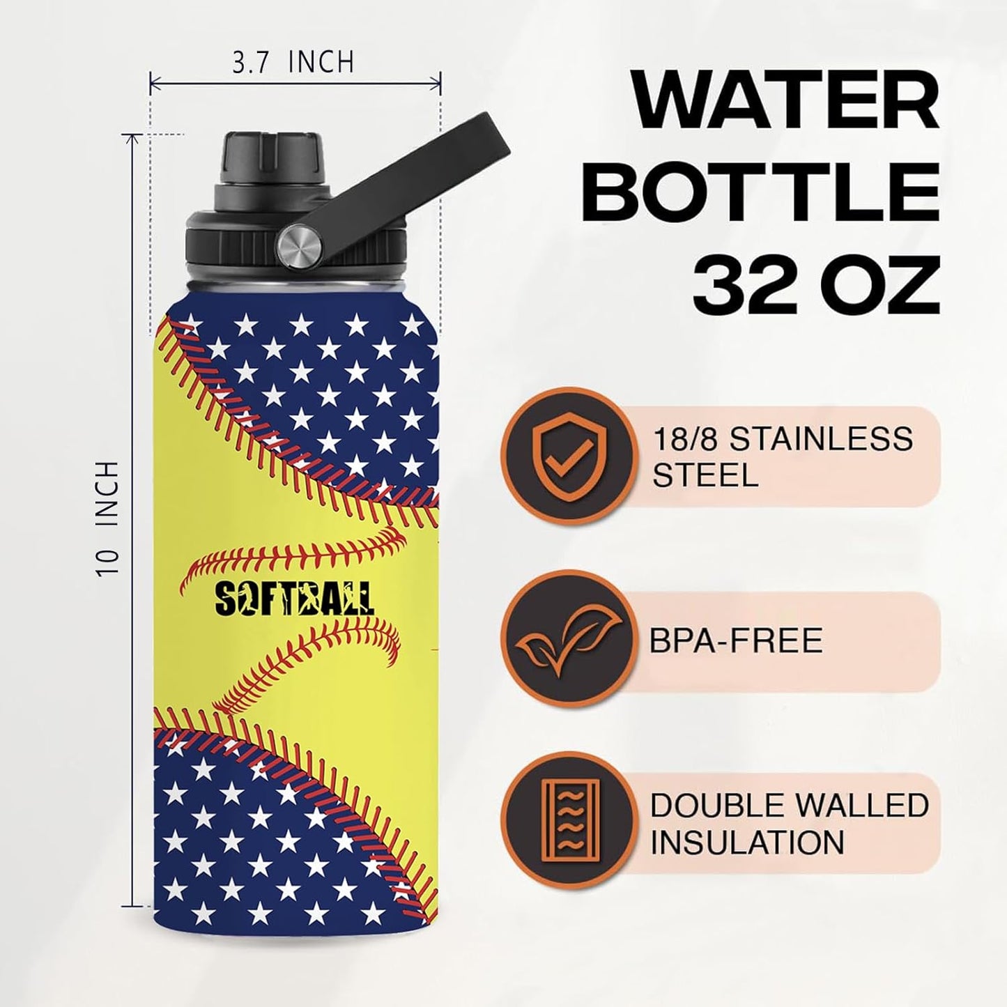 Pickleball Water Bottle 32oz Stainless Steel Insulated Vaccum with Lid, Pickleball Gifts for Pickleball Players, Pickleball Lovers, Women Girls Ladies