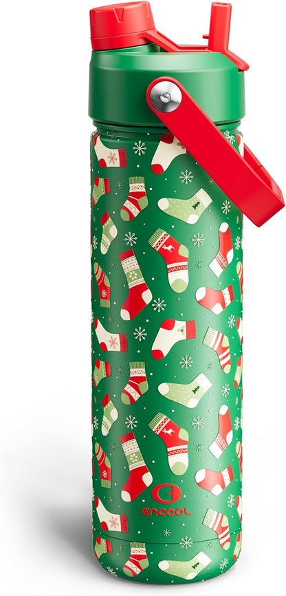 ENCOOL Insulated Water Bottle with Straw Stainless Steel Water Bottle, Leak-Proof, BPA-Free, Double Wall Vacuum Keeps Cold for 24 Hours for Sports, Travel, School (26 oz, Cotton Candy) - Colors C