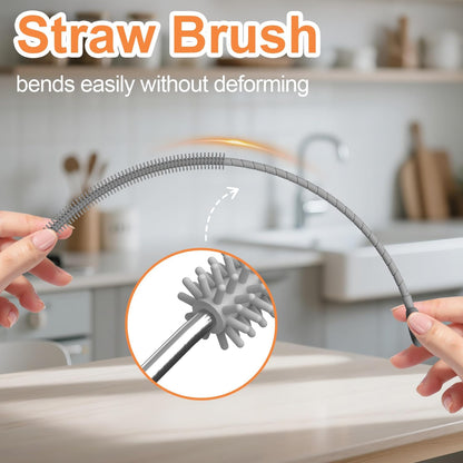 YOTIME Silicone Straw Cleaner Brush, 2 Pcs Reusable Straw Brush(6mm+9mm) for Cleaning Narrow & Wide Straws, Tumblers, Blue
