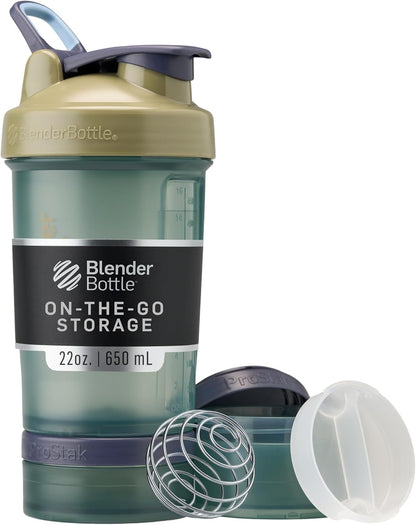 BlenderBottle Shaker Bottle with Pill Organizer and Storage for Protein Powder, Classic V2 ProStak System, 22-Ounce, Midnight Black
