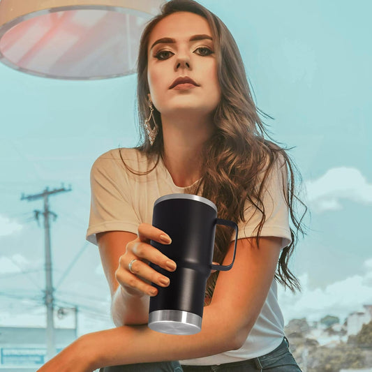 20 oz Tumbler with Handle and Lid, Stainless Steel Tumbler Insulated Travel Coffee Mug, Spill Proof Double Wall Vacuum Tumbler Cup Keep Drink Hot & Cold,White, 1 Pack