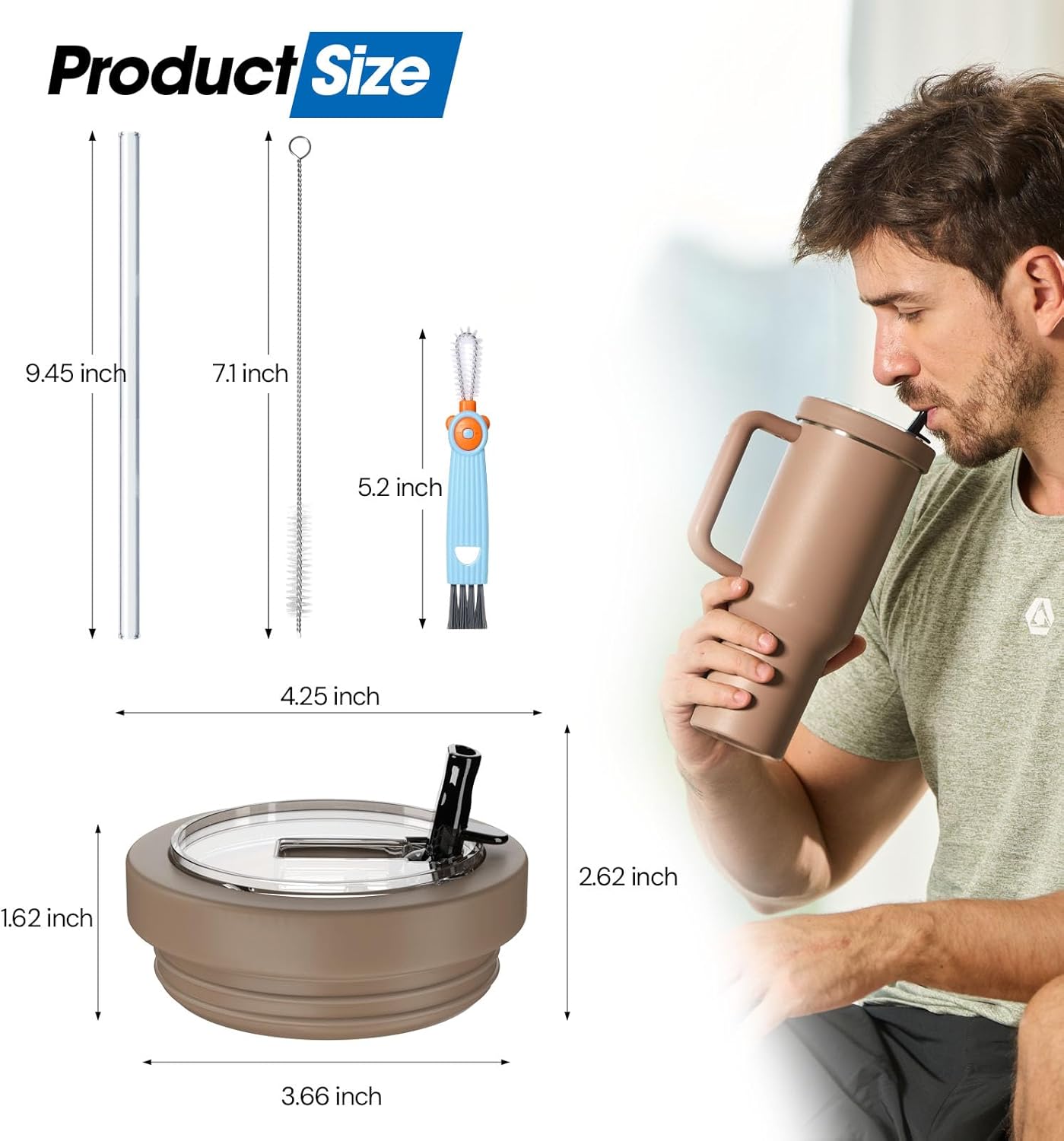 40 Oz Tumbler Flip Straw Lid for Stanley Quencher, Silicone Leak Proof Replacement Cover Reusable, Splash Resistant Cup Lids Accessories with Cleaning Brush Set