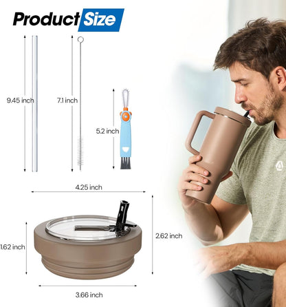 40 Oz Tumbler Flip Straw Lid for Stanley Quencher, Silicone Leak Proof Replacement Cover Reusable, Splash Resistant Cup Lids Accessories with Cleaning Brush Set