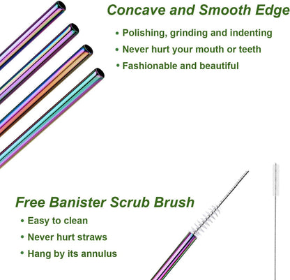 VEHHE Metal Straws Stainless Steel Straws Drinking Straws Reusable - 10.5" Ultra Long 4 + 1 - W/Cleaning Brush for 20/30 Oz for Yeti RTIC SIC Ozark Trail Tumblers (2 Straight|2 Bent|1 Brush)