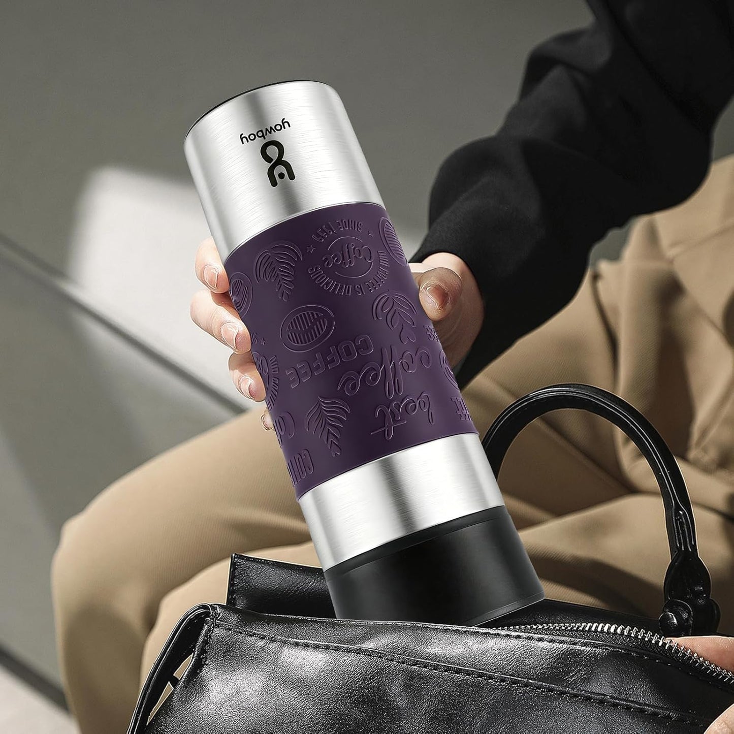 Travel Coffee Mug with 360°Lid, Travel Coffee Tumbler 16 oz Leak Proof, Stainless Steel Insulated Travel Mugs for Hot and Cold Spill Proof Leak Proof (Purple)