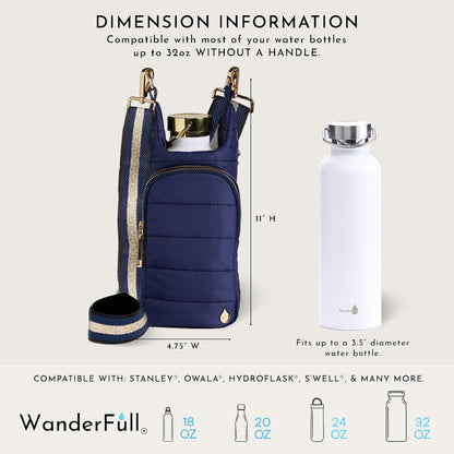 WanderFull Original HydroBag Fits Up to 32 oz Water Bottle Holder with Strap – Hands-Free Crossbody Water Bottle Carrier Bag with Phone Pocket - Colors B