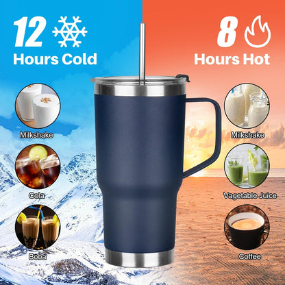 20 oz Tumbler with Handle, Stainless Steel Insulated Tumbler with Lid and Straw, Double Wall Vacuum Coffee Mug Tumbler, Insulated Coffee Thermal Cup for Cold and Hot (Light Purple)