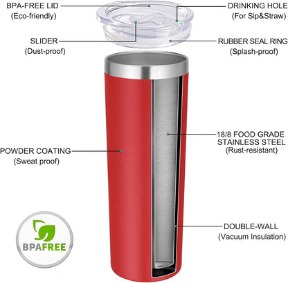 VEGOND Stainless Steel Skinny Tumbler, 20 oz Vacuum Insulated Tumbler with Lid and Straw, Double Wall Coffee Cup, Travel Mug for Cold Hot Drinks, Light Pink 1 Pack
