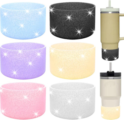 6 PCS Protective Glitter Silicone Boot, Bling Anti Slip Bottom Cover Bumper Cover Glitter Reduces Dents Sleeve, with All Water Bottles with Bottom Width of 2.85-3.56in Tumblers & Water Glasses