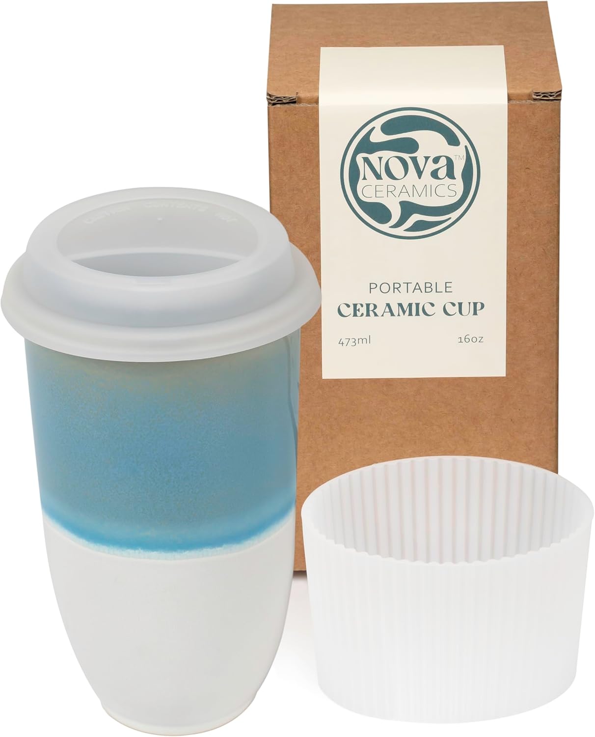 NOVA CERAMICS Coffee Tumbler – Travel Mug - On the Go Coffee Mug – Microwave & Dishwasher Safe Green Coffee Tumbler - Gifts For Women Men Him Her – 16oz – Monsoon