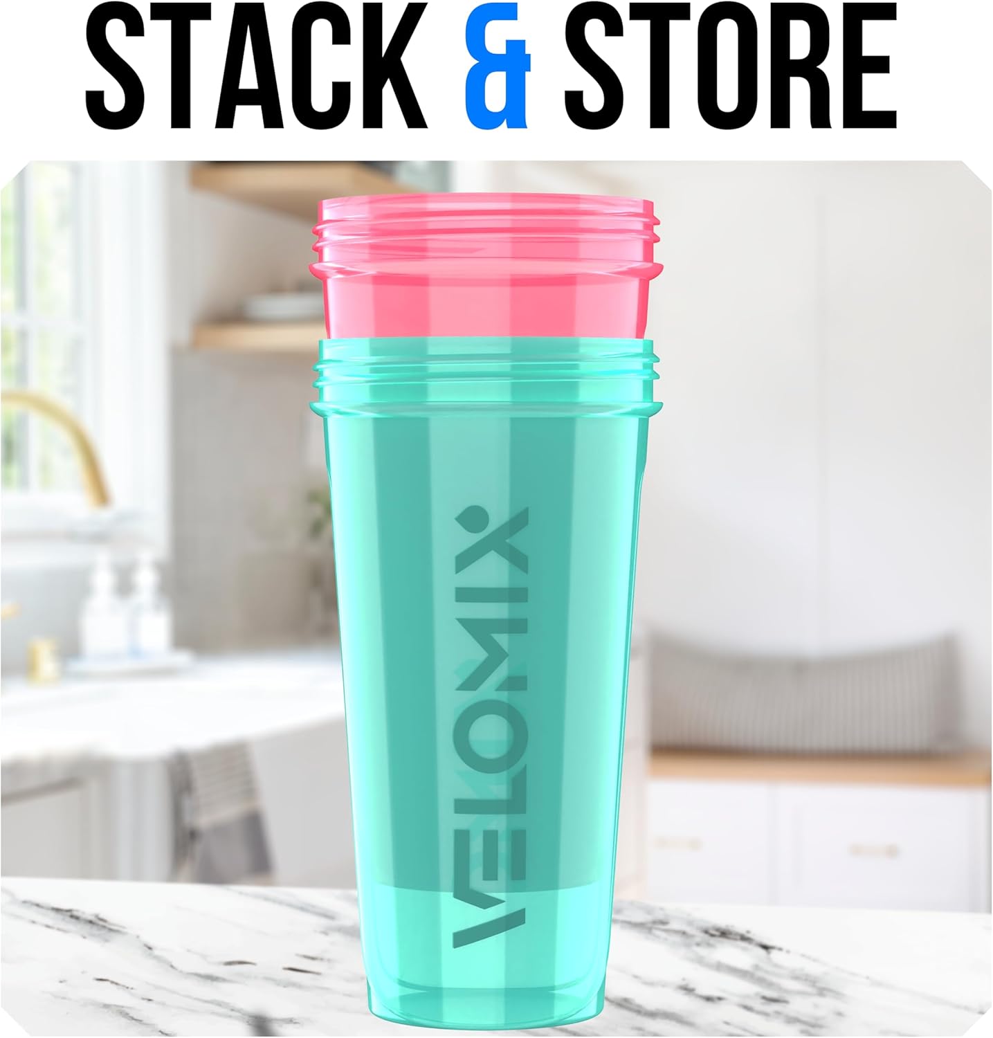VELOMIX -2 Pack- 28 oz Protein Shaker Bottles for Protein Mixes - 2x Wire Whisk | Leak Proof Shaker Cups for Protein Shakes | Protein Shaker Bottle Pack (Black/Transparent)
