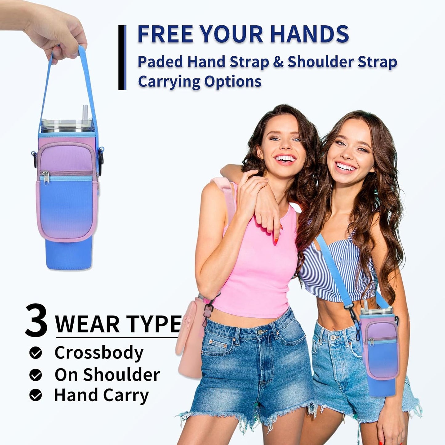 GOEWY Water Bottle Carrier Bag for Stanley 40/30 oz Tumbler with Phone Pocket Neoprene Water Bottle Holder with Shoulder & Handheld Strap Stanley Cup Accessories
