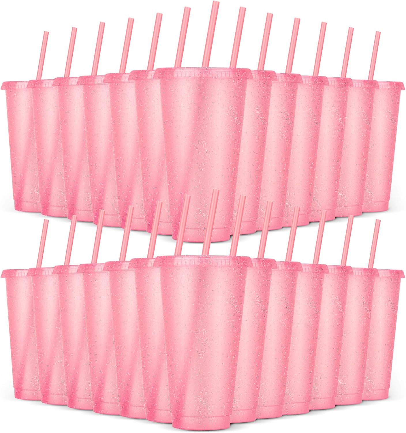 24 Pack Plastic Tumblers with Lids and Straw, Reusable Cups with Lids and Straws Colorful Cups for Cold Drink Iced Coffee, Plastic Tumbler Bulk for Party Birthday Gifts (24 oz, Stylish Colors)