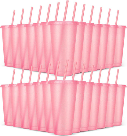 24 Pack Plastic Tumblers with Lids and Straw, Reusable Cups with Lids and Straws Colorful Cups for Cold Drink Iced Coffee, Plastic Tumbler Bulk for Party Birthday Gifts (24 oz, Stylish Colors)