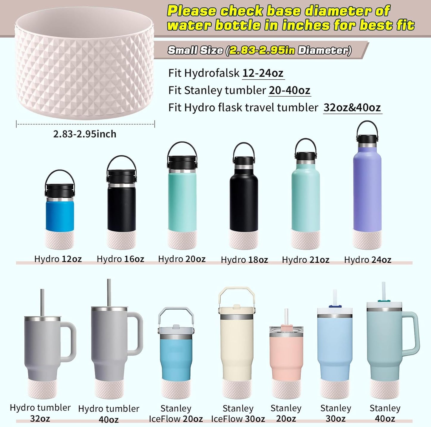 WUQID Water Bottle Boot, Diamond Silicone Boot Compatible with Stanleyy Tumbler 20-40oz & Hydroo Flask Bottle 12oz-24oz, Reduces Dents Sleeve Cover for More Bottles/Tumblers Bottom of 2.83-2.95in