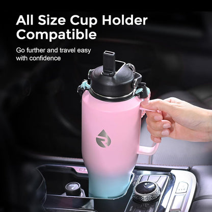 RAYMYLO 40 oz Insulated Water Bottle with Straw fit in Car Cup Holder, Triple Wall Vacuum Stainless Steel(Cold 48 hrs, Hot 24 hrs), Leakproof & Non-BPA, Hydro Travel Flask with Straw and Spout Lid