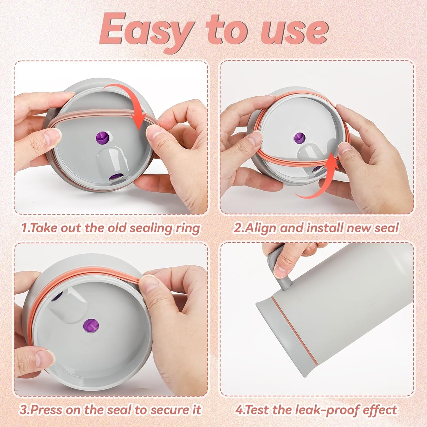 6pcs Gasket Replacement for Owala 40oz Tumbler, Rubber Lid Seal Ring Water Bottle Accessories Replacement Part Compatible with Owala 40oz Stainless Steel Cup (Pink)