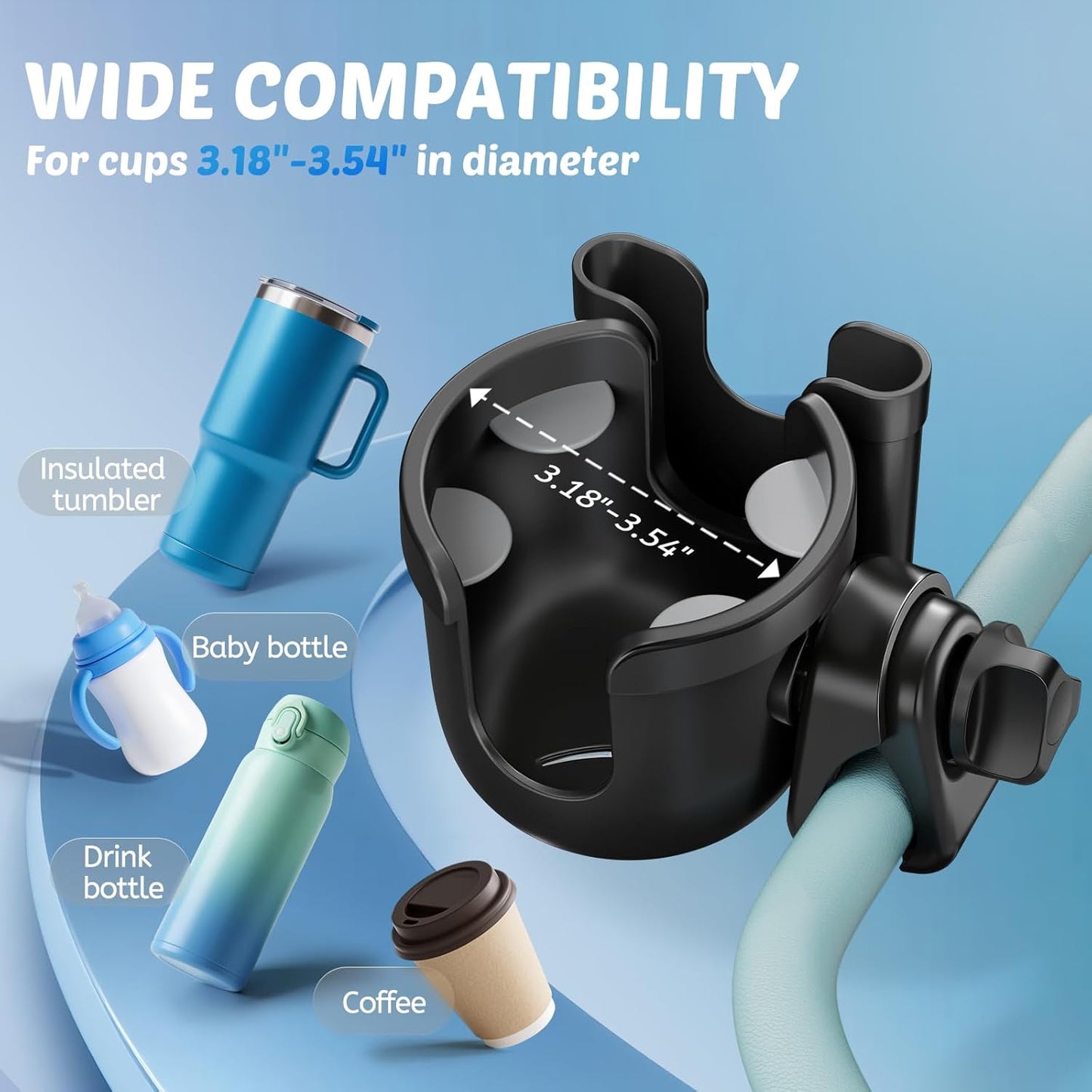Guiseapue Cup Holder for Walker: Stroller Cup Holder Attachment with Phone Holder, Wheelchair/Stroller Accessories for Rollator, Bike, Scooter, Baby Essentials, Gifts for New Mom