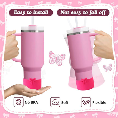 2PCS Bow Silicone Boot for Stanley Quencher Tumbler 30oz 40oz & IceFlow 20oz 30oz& Hydro Flask Water Bottle 12-24 oz Protective Bottom Sleeve Cover for Stanley Cup Accessories& Owala 24oz