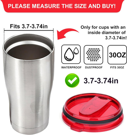 2 Replacement Lids for Stainless Steel Tumbler Travel Cup - Fits OF Inner diameter 3.7 to 3.74 INCH Yeti Rambler and others (Transparent) (30 OZ)