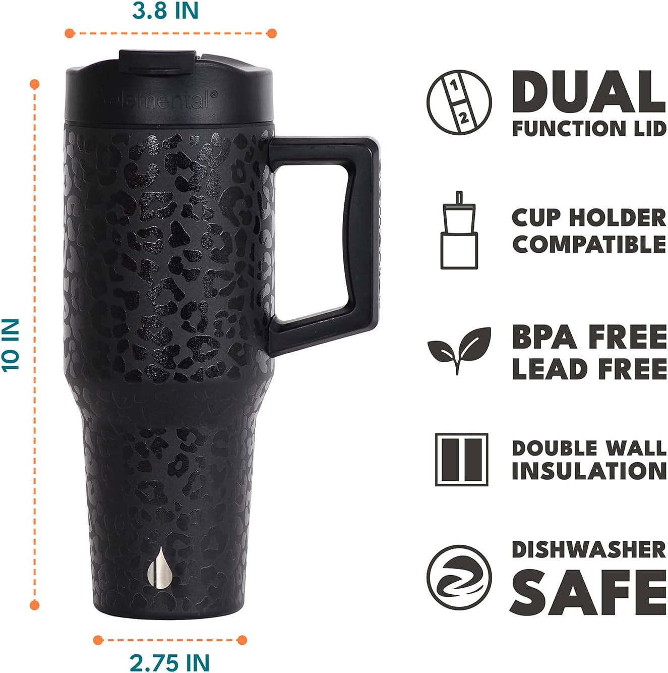 Elemental 32 oz 100% Leak Proof Tumbler with Handle & Straw - Stainless Steel Double Wall Insulated Tumbler for Hot and Cold Beverages - Travel Coffee Mug with Sip & Straw Lid - White - Colors B