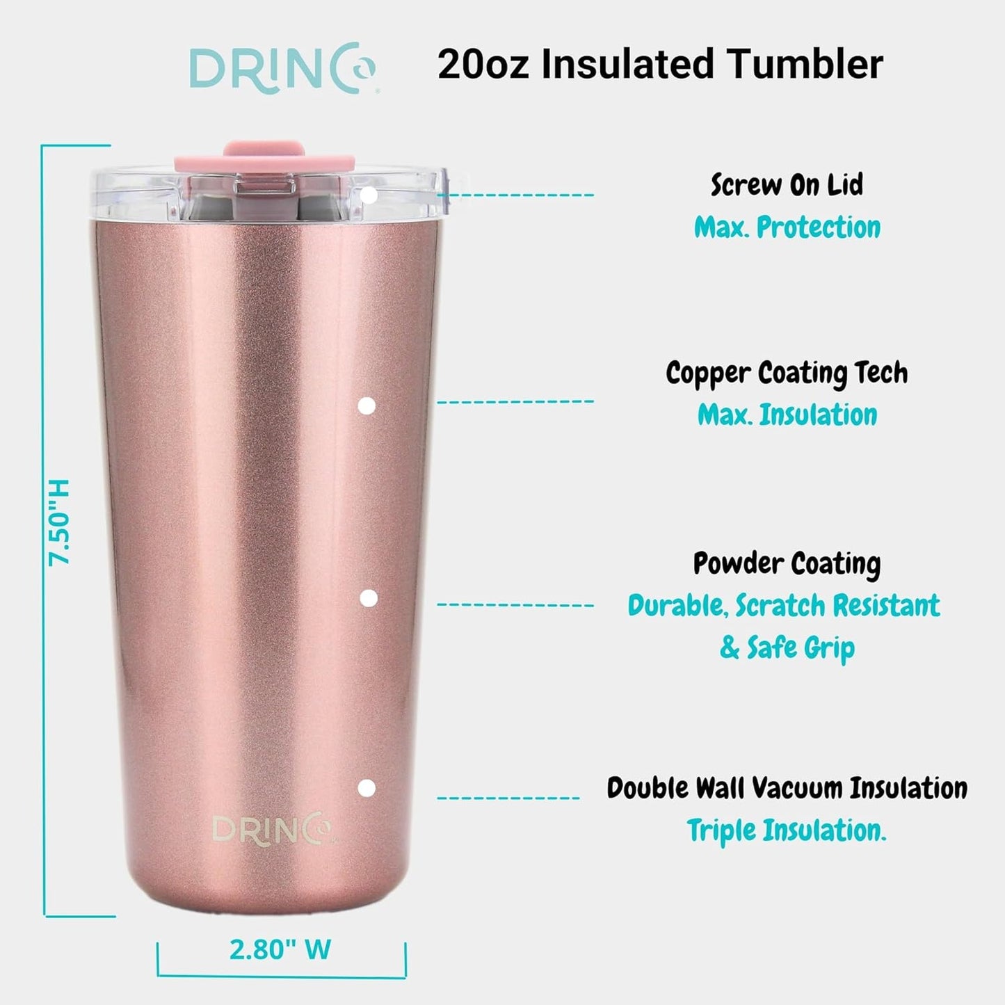 Drinco - 20 oz Stainless Steel Tumbler | Double Walled Vacuum Insulated Mug With Lid, 2 Straws, For Hot & Cold Drinks (20oz Dragonfly)