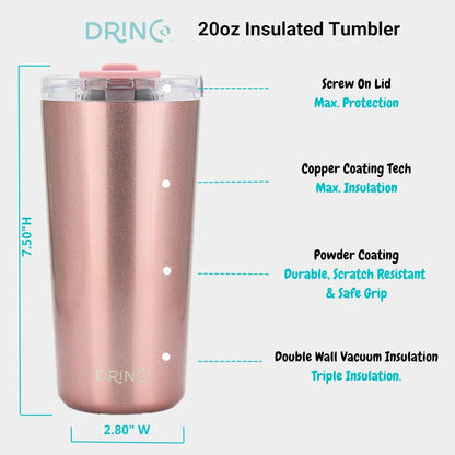 Drinco - 20 oz Stainless Steel Tumbler | Double Walled Vacuum Insulated Mug With Lid, 2 Straws, For Hot & Cold Drinks (20oz Dragonfly)