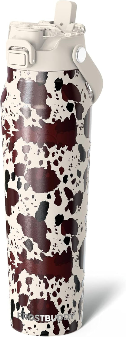 Frost Buddy 24oz Insulated Water Bottle with Straw & Chug Lid | Leak-Proof Stainless Steel | 24-Hours Cold | Sweat-Proof, Cup Holder Friendly | Ideal for Gym, Travel, Sports & Everyday Hydration - Colors A