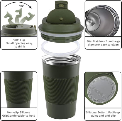 YINBAOGE Insulated Travel Coffee Mug, Spill & Leak Proof, Portable To Go Camping Stainless Steel Coffee Tumbler, Reusable Thermal Coffee Cup with Lid for Hot & Cold Drinks (Black, 12 OZ)