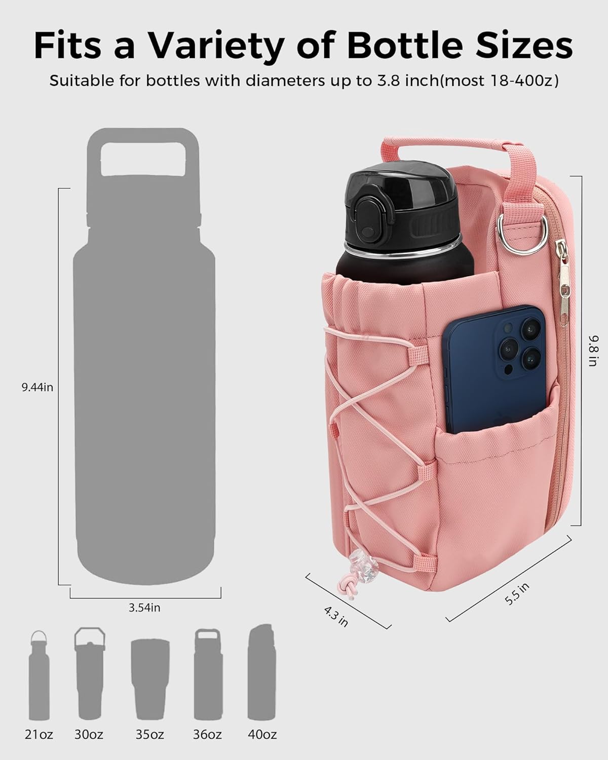 Magnetic Gym Bag for Men Women-Water Bottle Carrier Holder with Strap & Phone Pockets for 40oz Tumbler with Handle, 4 Built-in Magnets Small Gym Bag for Sports, Concert Airline Travel Walking