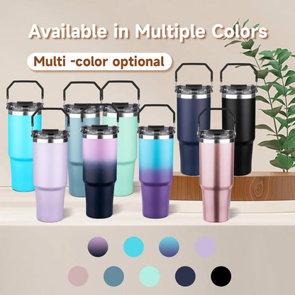 30oz Tumbler with Handle and Flip Straw Lid Double Wall Insulated Travel Coffee Mug Stainless Steel Vacuum Insulated Coffee Tumbler Cup for Hot and Cold Beverages,Leak-proof&BPA-free (30oz,Black)