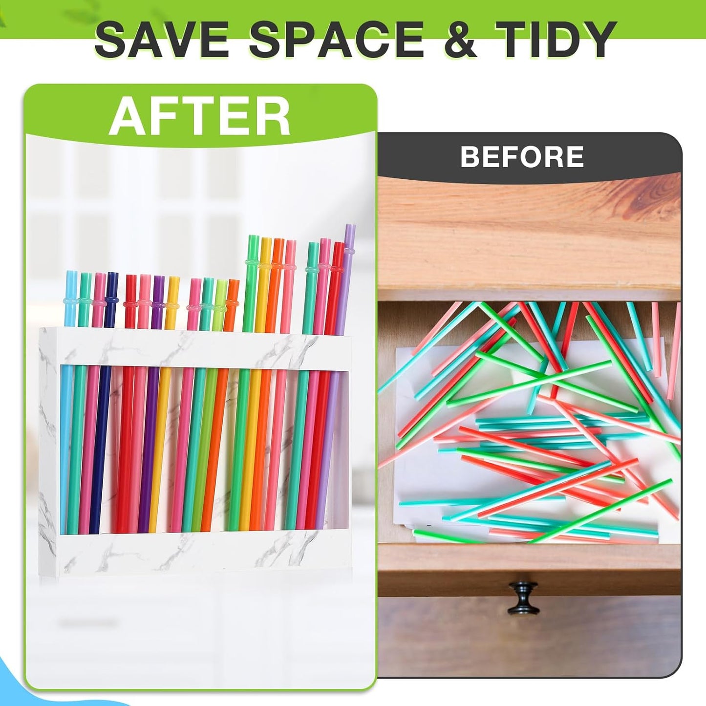 Qinyoung Acrylic Straw Holder for Cabinet Door with Double Sided Adhesive Tape Reusable Straw Organizer Tumbler Storage Kitchen Accessories Container for Counter Cupboard(Classic,Large,Transparent)