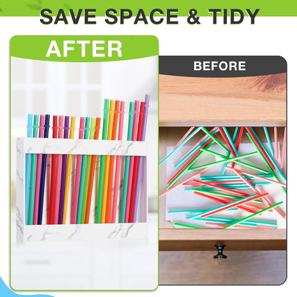 Qinyoung Acrylic Straw Holder for Cabinet Door with Double Sided Adhesive Tape Reusable Straw Organizer Tumbler Storage Kitchen Accessories Container for Counter Cupboard(Classic,Large,Transparent)
