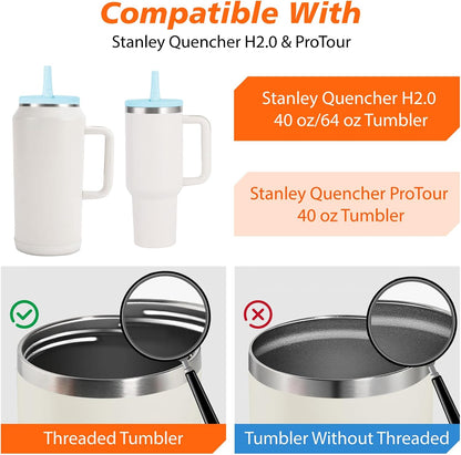 40 oz Tumbler Flip Straw Lid for Stanley Cup Accessories, 2 Pack Leak Proof Stanley Lid Replacement 40 oz for Stanley Quencher