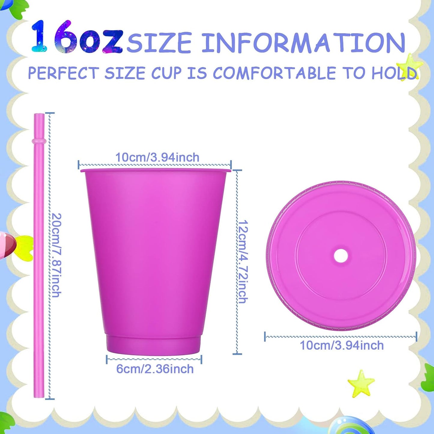 Sieral 30 Pack Cups with Lids and Straws Kids Tumbler with Straw Reusable Water Bottle Iced Coffee Travel Mug Adults Plastic Cups for Parties 16 oz (Candy Colors)