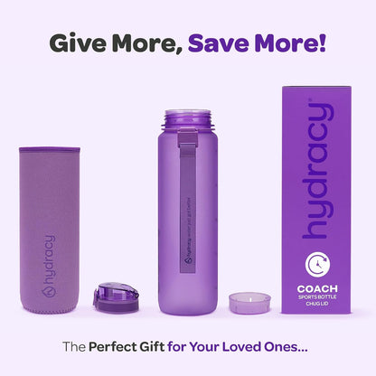 Hydracy Water Bottle with Time Marker -Large BPA Free Water Bottle & No Sweat Sleeve -Leak Proof Gym Bottle with Times to Drink - Ideal for Fitness Sports & Outdoors