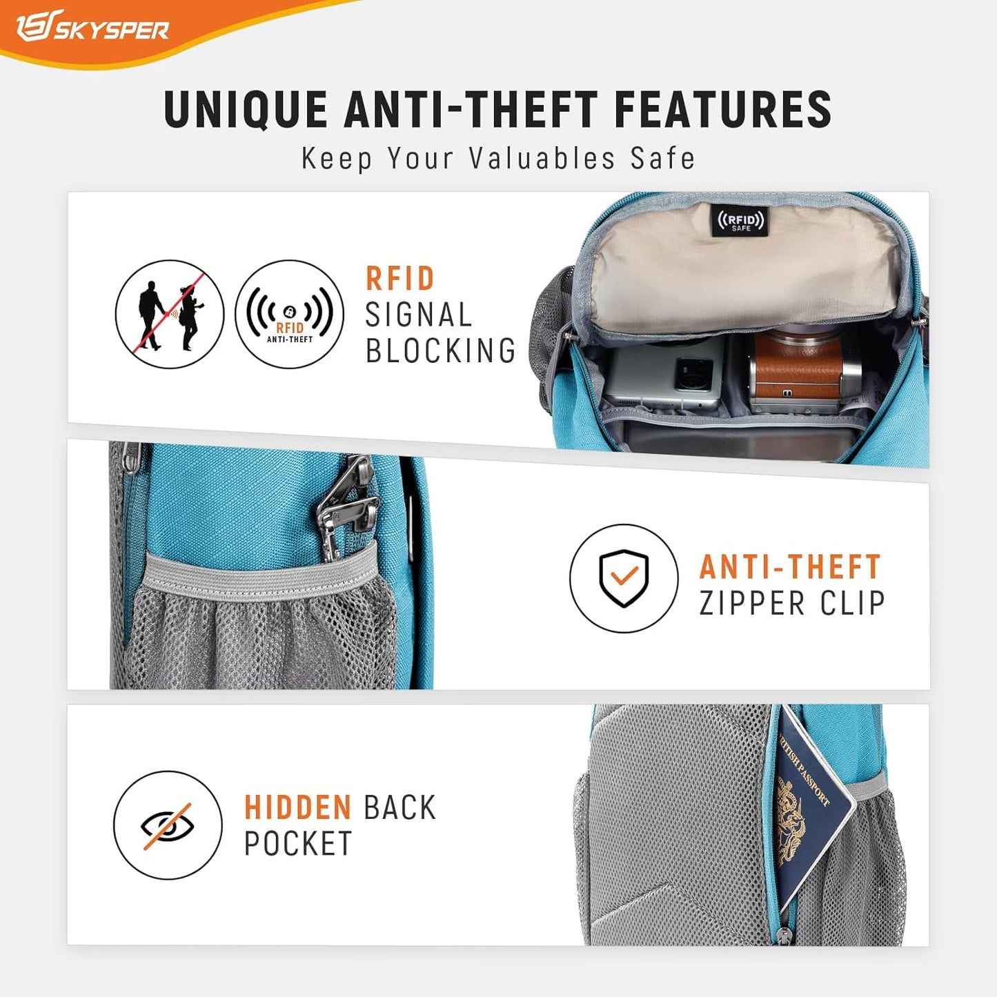 SKYSPER Sling Bag RFID Cross Body Bag Recycled Crossbody Backpack Travel Daypack
