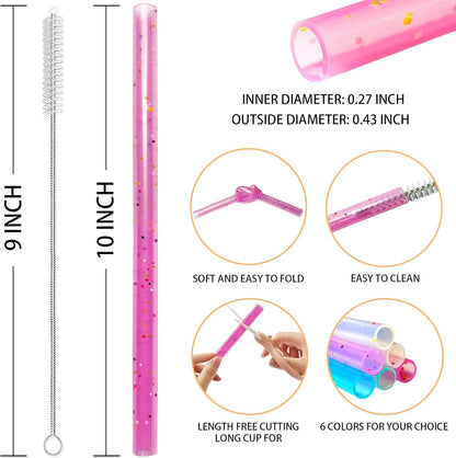 Reusable Silicone Drinking Straws, 12 Pcs Eco Friendly Silicone Straws 2 cleaning Brushes,for 30oz and 20oz Tumblers, Rtic,Yeti, Ozark, (Two-tone Dot, 10 inches)