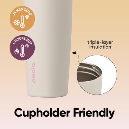 Owala SmoothSip Slider Insulated Stainless Steel Coffee Tumbler, Reusable Iced Coffee Cup, Hot Coffee Travel Mug, BPA Free 20 oz, Grey/Blue (High Dive)