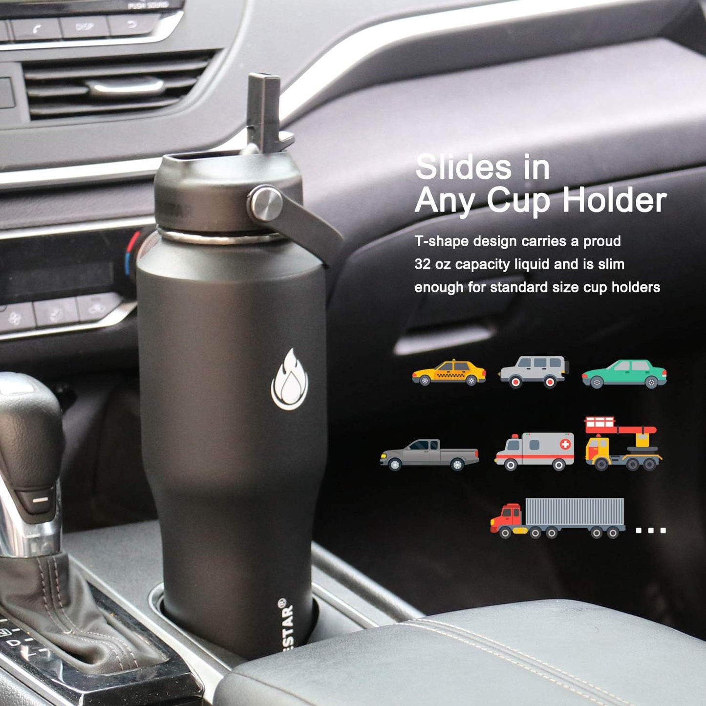 SENDESTAR 40oz Water Bottle Wide Mouth Stainless Steel Vacuum Insulated Double Wall with Straw Lids Fit in Any Car Cup Holder