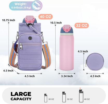 Water Bottle Carrier Bag with Strap, Sling Bag for Walking, Hiking, Cycling, Black, 40 Ounces