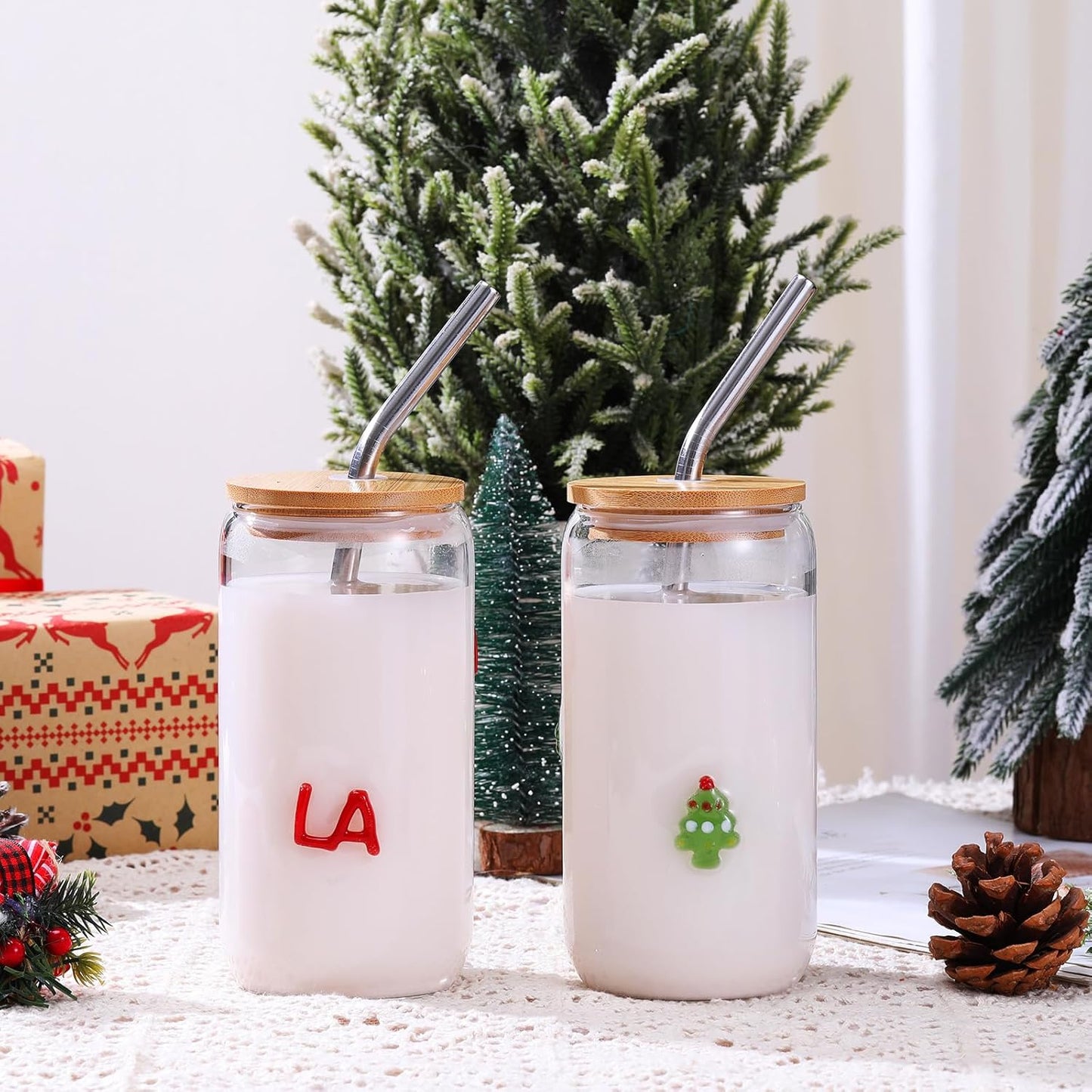 Honeydak 2 Pcs Icon Juice Glass Tumbler with Lid & Straw - 18 oz Cloud and Sun Icon Can Shape Glass Cups Coffee Juice Beer Soda Drinking Cup for Summer Halloween Christmas Party Supplies Gift