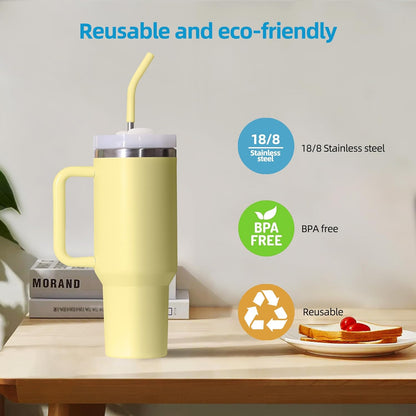 40 oz Stainless Metal Straws for 40 oz Stanley Tumbler, 6Pcs Reusable Straight Long Steel Straws with 12 Silicone Tips and 2 Straw Cleaning Brushes (6Color1, 40oz)