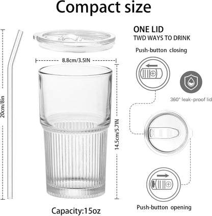Luiaiog 20 oz Glass Cups with Lids and Straws – Single Reusable Tumbler, Thickened Shatter-Resistant Glass, Ideal for Iced Coffee, Smoothies, Cocktails, Juices – Elegant & Durable Drinkware