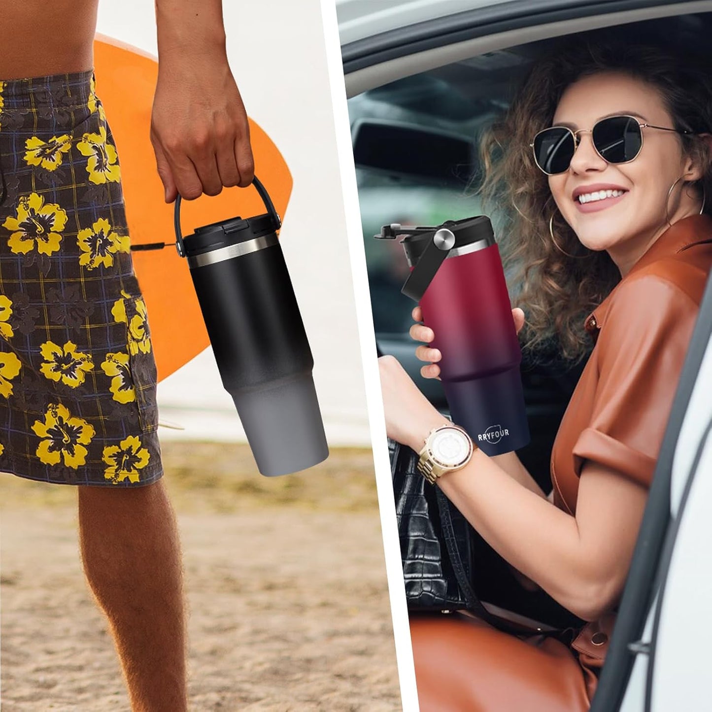 30 oz Tumbler with Handle and Straw - Keep Cold 36H & Hot 12H, Metal Coffee Cup with Lid (Straw & Flip Lid), 30oz Insulated Stainless Steel Thermal Mug, Leak-proof Travel Water Bottle
