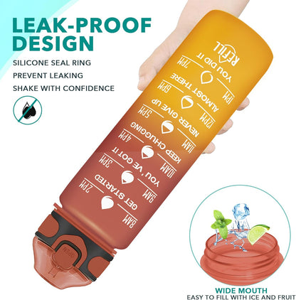 Enerbone 32 oz Drinking Water Bottle with Times to Drink and Straw, Motivational with Carrying Strap, Leakproof BPA & Toxic Free, Ensure You Drink Enough Water for Fitness Gym Outdoor