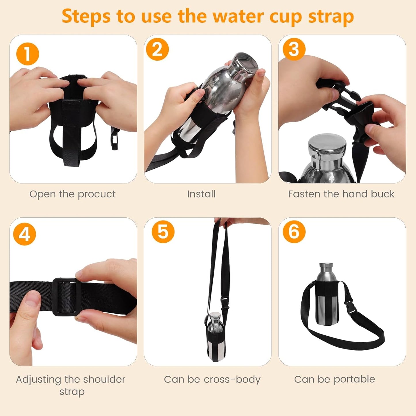 Water Bottle Shoulder Strap, Suitable for 12-32oz, Adjustable Crossbody Bottle Strap For Outdoor(Bottle Excluded)