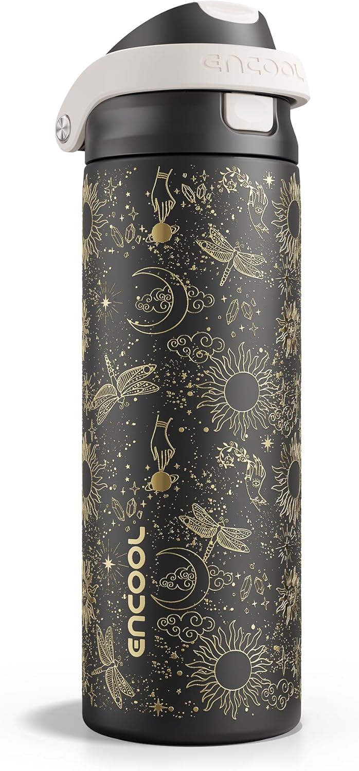 ENCOOL Leakproof Insulated Water Bottle with Straw Dual-Sip Water Bottle Bag-Safe Design for Work, Commute & Gym – Keeps Drinks Cold All Day, 24 oz, Lemonade Pink - Colors A