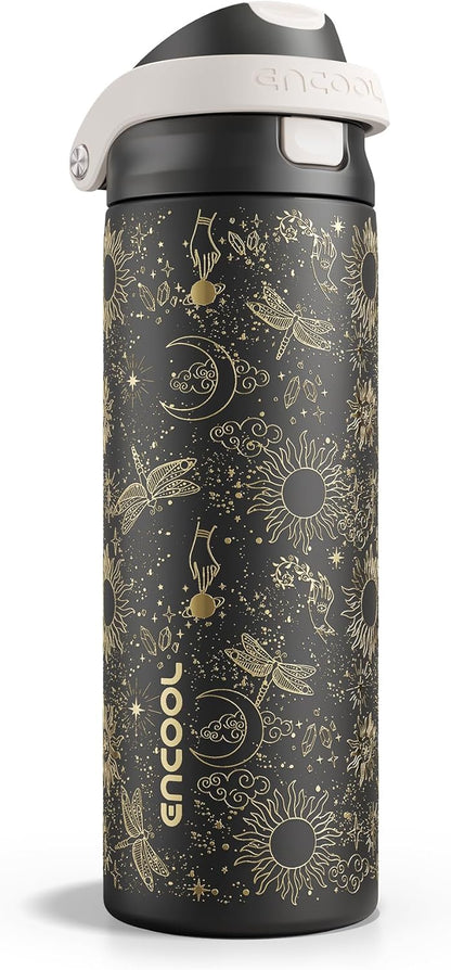ENCOOL Leakproof Insulated Water Bottle with Straw Dual-Sip Water Bottle Bag-Safe Design for Work, Commute & Gym – Keeps Drinks Cold All Day, 24 oz, Lemonade Pink - Colors A